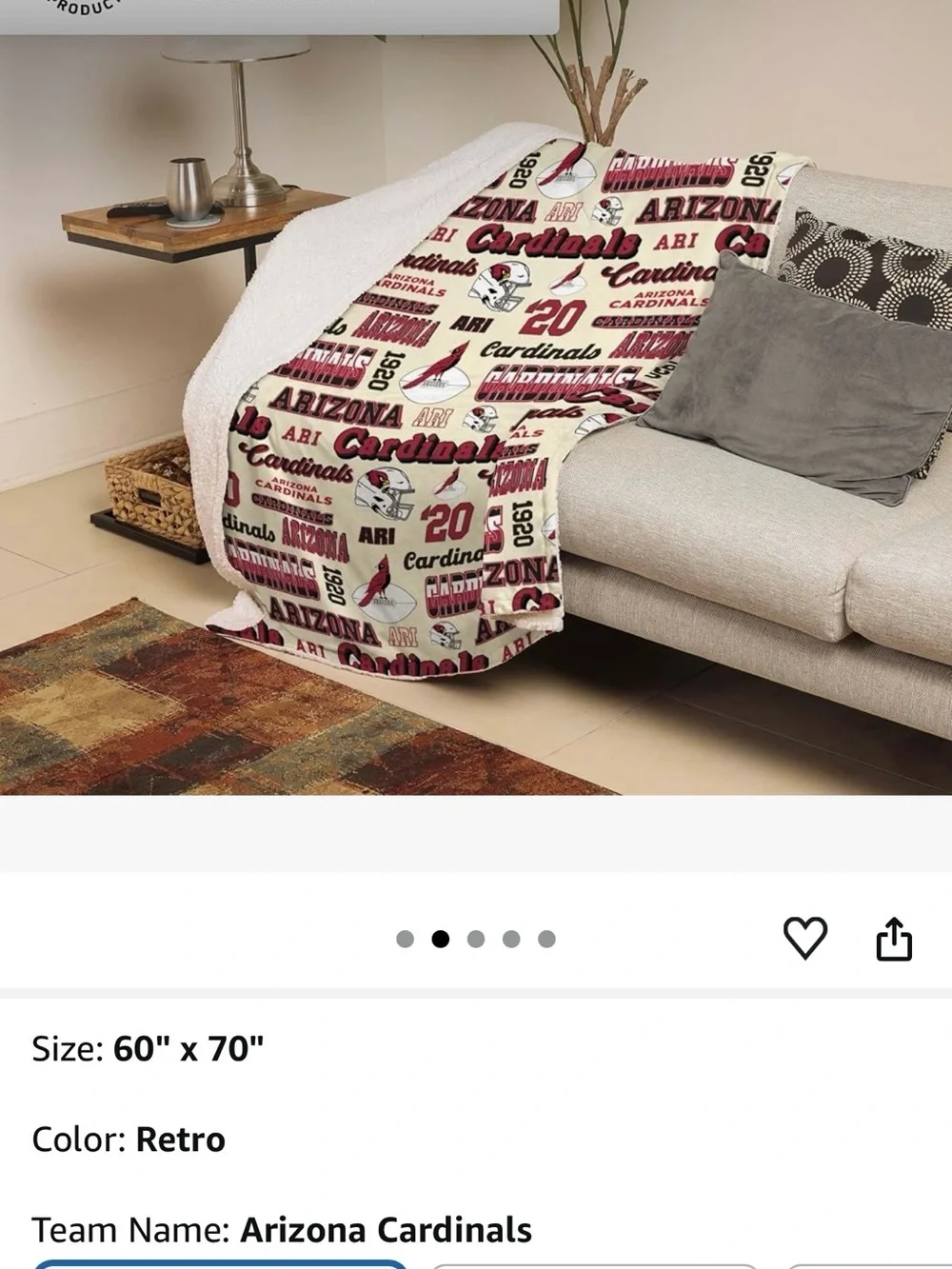 Arizona Cardinals Retro Cream & Cardinal Fleece Throw Blanket